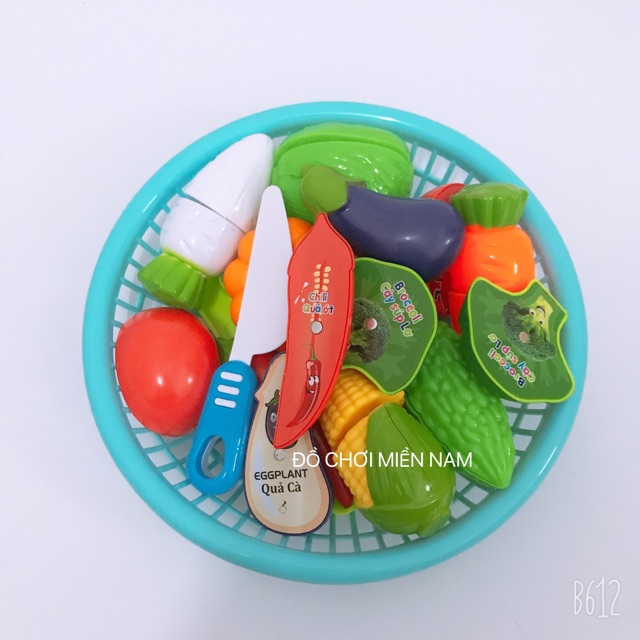 [Hàng VN] Rỗ đồ chơi cắt thái hoa quả rau củ trái cây dành cho bé thích nấu ăn làm đầu bếp giúp bé học tiếng anh