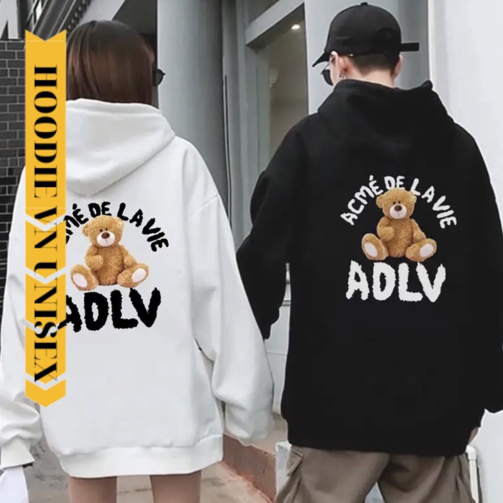 Áo hoodie ADLV gấu in 2 mặt, Áo Sweater đen trắng mẫu siêu hot năm nay