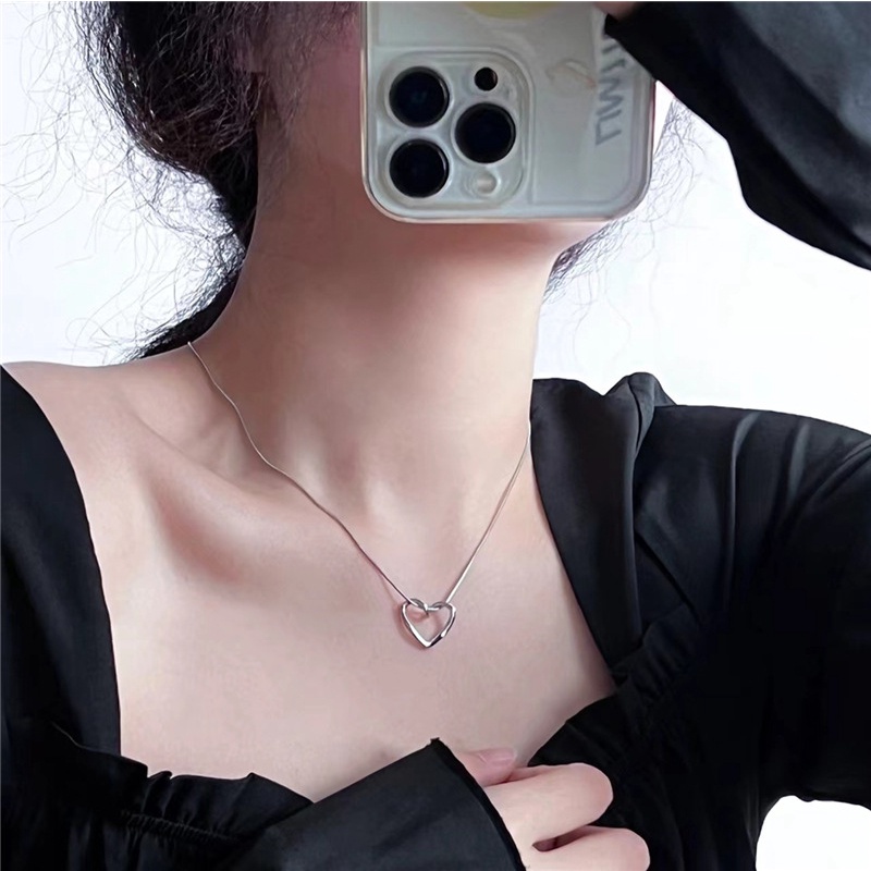Vòng cổ Bạc Mặt Trái Tim Rỗng Đơn Giản Thời Trang Cho Nữ