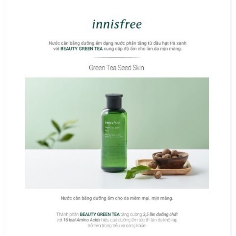 🎀Nước Hoa Hồng Trà Xanh Innisfree Green Tea Balancing Skin EX 200ml