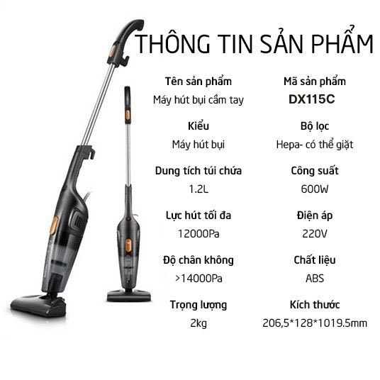 Máy hút bụi gia đình cầm tay DX115C công suất 600W Lực hút siêu mạnh, nhỏ gọn, dễ di chuyển