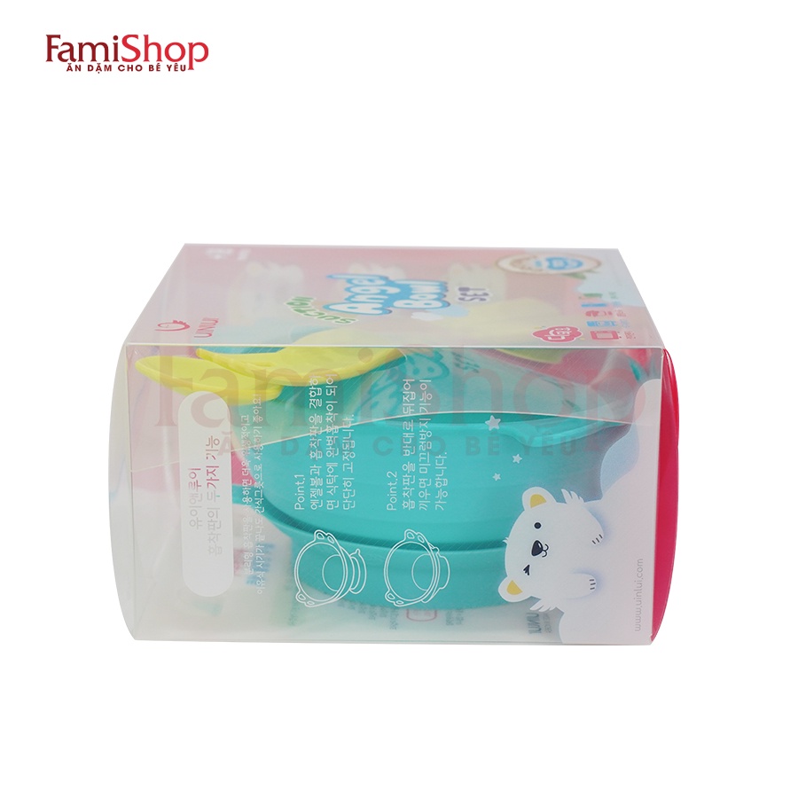 FamiShop Set bát đế sillicon + thìa dĩa UINLUII nhựa dừa sinh học màu Xanh dương