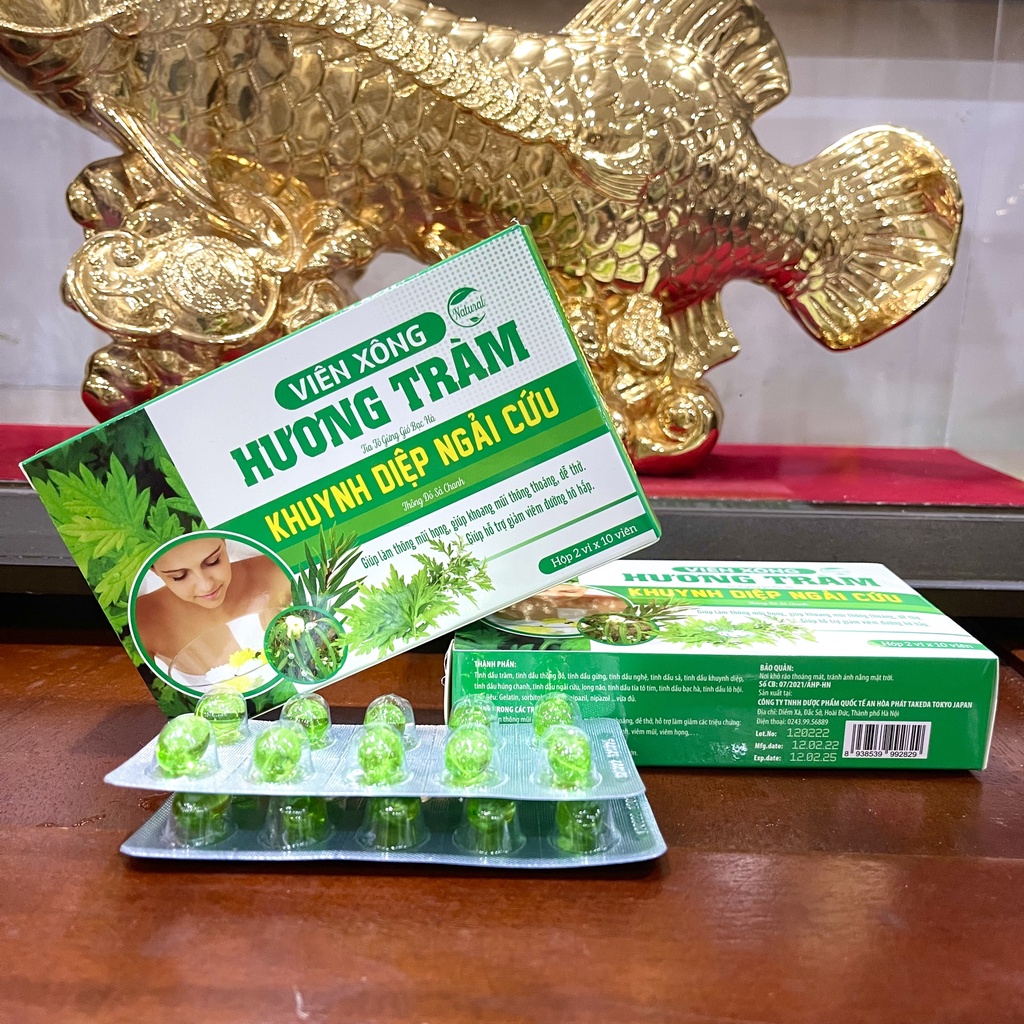 Viên xông Hương tràm Tía tô - Ngải cứu (Hộp 20 viên)