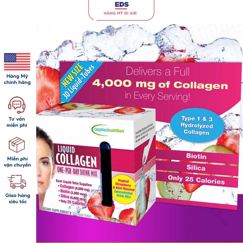 Collagen nước cao cấp date 7-8/2024 Easy to take Liquid Tube làm đẹp da, tái tạo da, ngăn ngừa lão hóa 30 ống - EDS Hàng