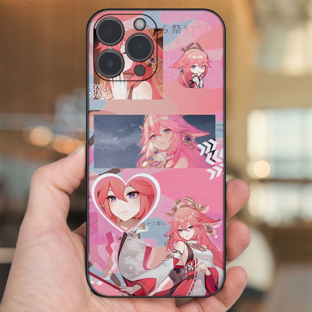 Ốp lưng iPhone 14 Pro Max dẻo đen cạnh vuông in hình Yae Miko Genshin Impact