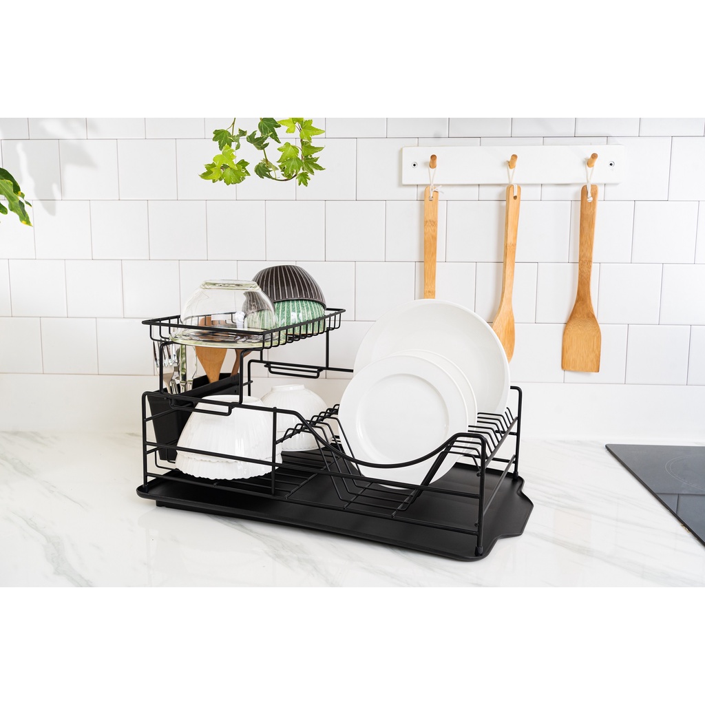 Kệ chén dĩa 2 tầng bằng sắt Lock&amp;Lock 2 Tier Dish Rack - màu đen - LDR206BLK