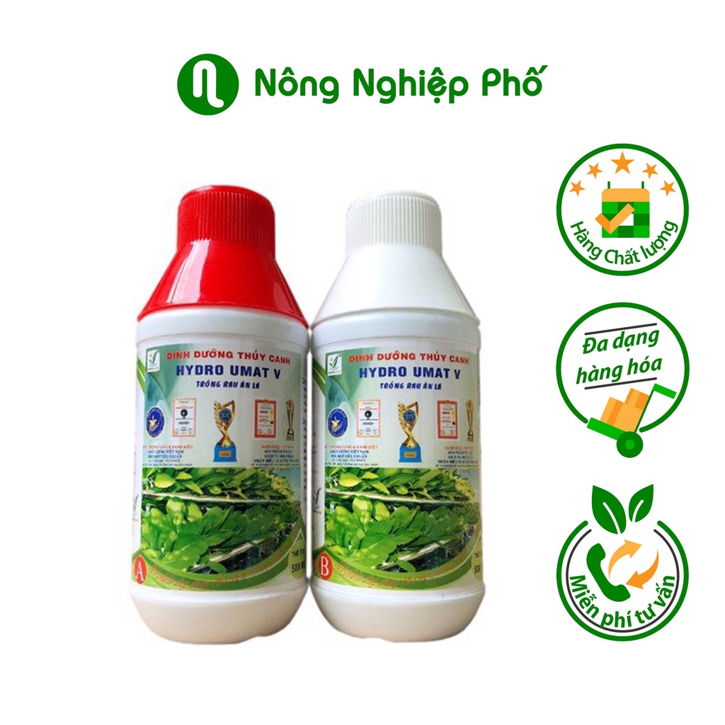 [PHÂN BÓN THỦY CANH] Dung Dịch Dinh Dưỡng Thủy Canh HYDRO UMAT V Cho Rau Ăn Lá 2 Chai A  &amp; B