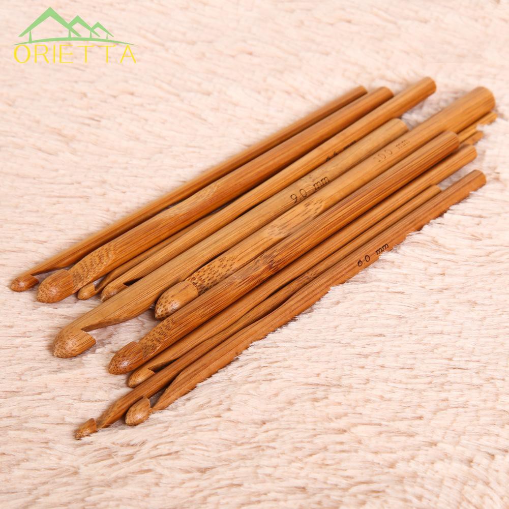 Orietta♛12-Size Bamboo Handle Crochet Hook Knit Weave Yarn Craft Knitting Needle