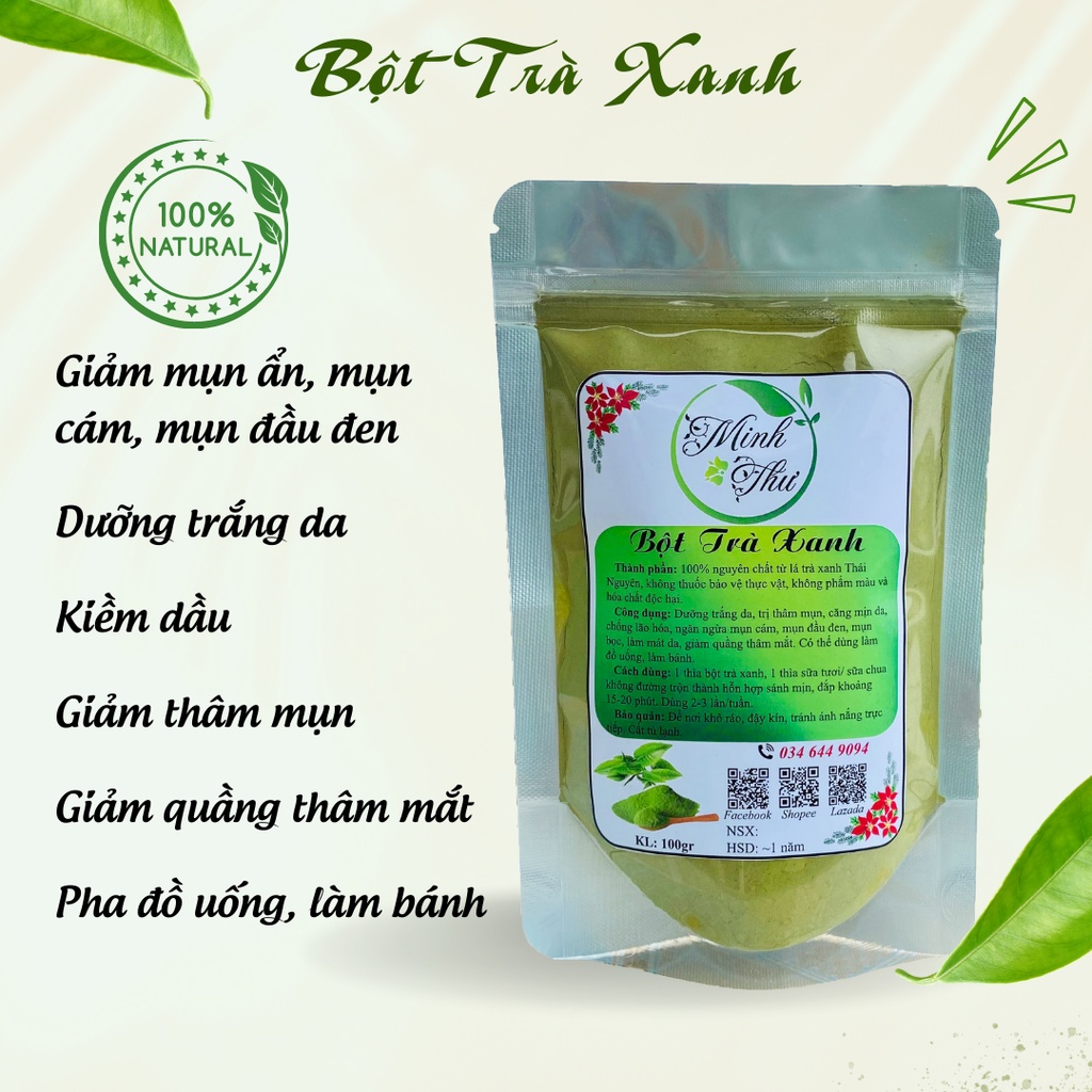 Bột trà xanh matcha Minh Thư, bột matcha đắp mặt, pha đồ uống, làm bánh, xay bằng cối đá, trà xanh Thái Nguyên