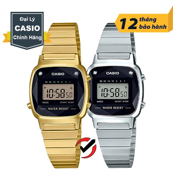 Đồng Hồ Nữ Chính Hãng Casio Anh Khuê Dây Kim Loại LA670 Diamond Mạ Vàng - Màu Bạc