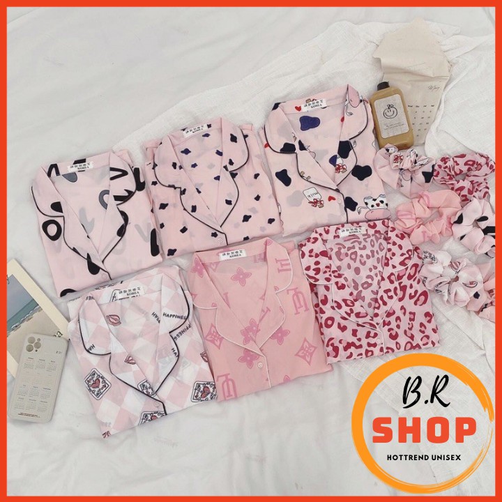 Bộ ngủ Pijama in hình, bộ ngủ lụa mango tặng kèm cột tóc cùng màu | BigBuy360 - bigbuy360.vn