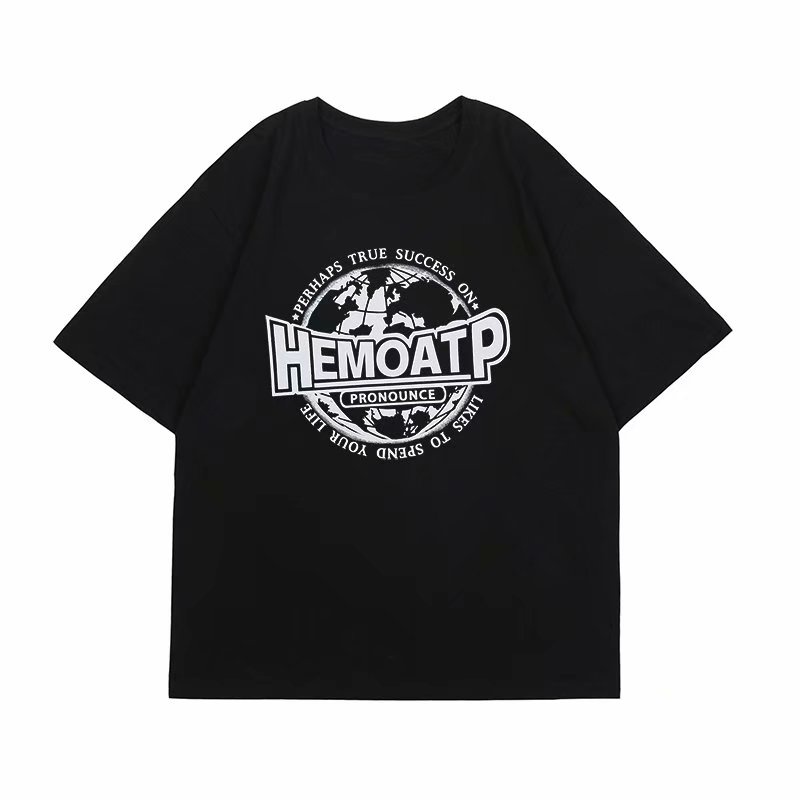 Áo thun tay ngắn dáng rộng in chữ phong cách Hàn Quốc thời trang cho nam size M-5XL