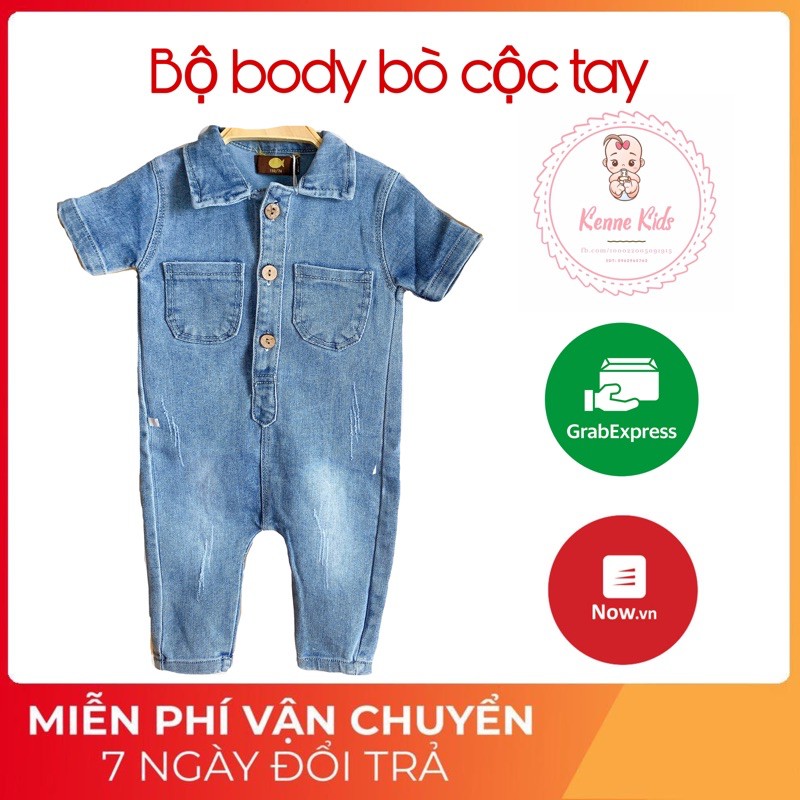 Bộ quần áo liền cộc tay bằng vải bò bộ đồ cho bé trai