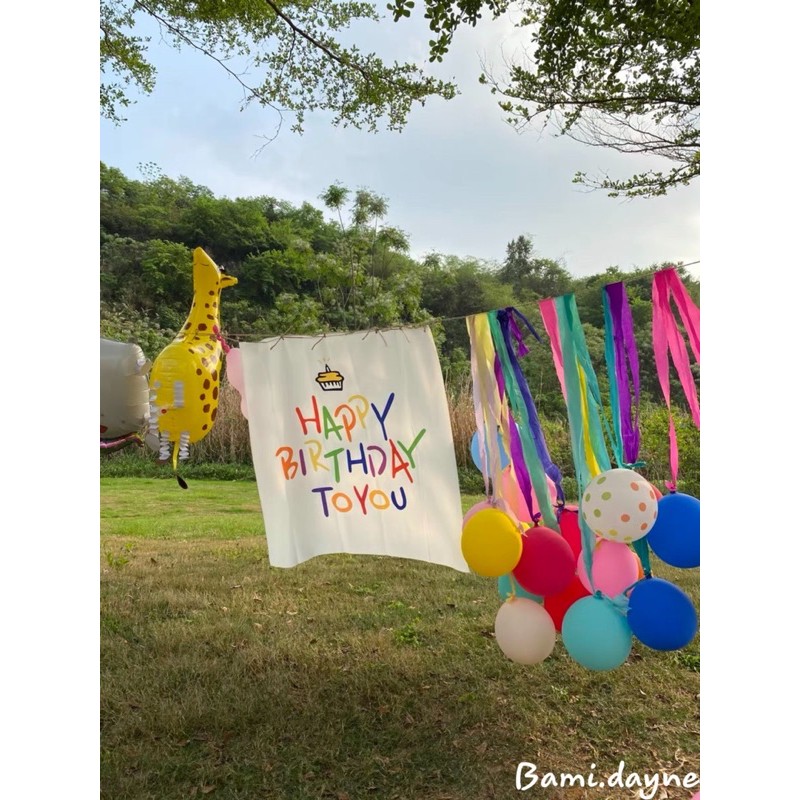 Phông vải trang trí sinh nhật Happy Birthday phong cách Hàn Quốc