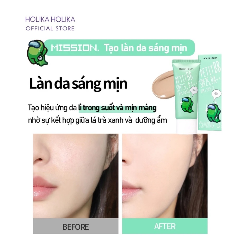 Kem BB trang điểm chống nắng dưỡng ẩm HOLIKA HOLIKA Petti SPF PA++ 30ml phiên bản Among Us