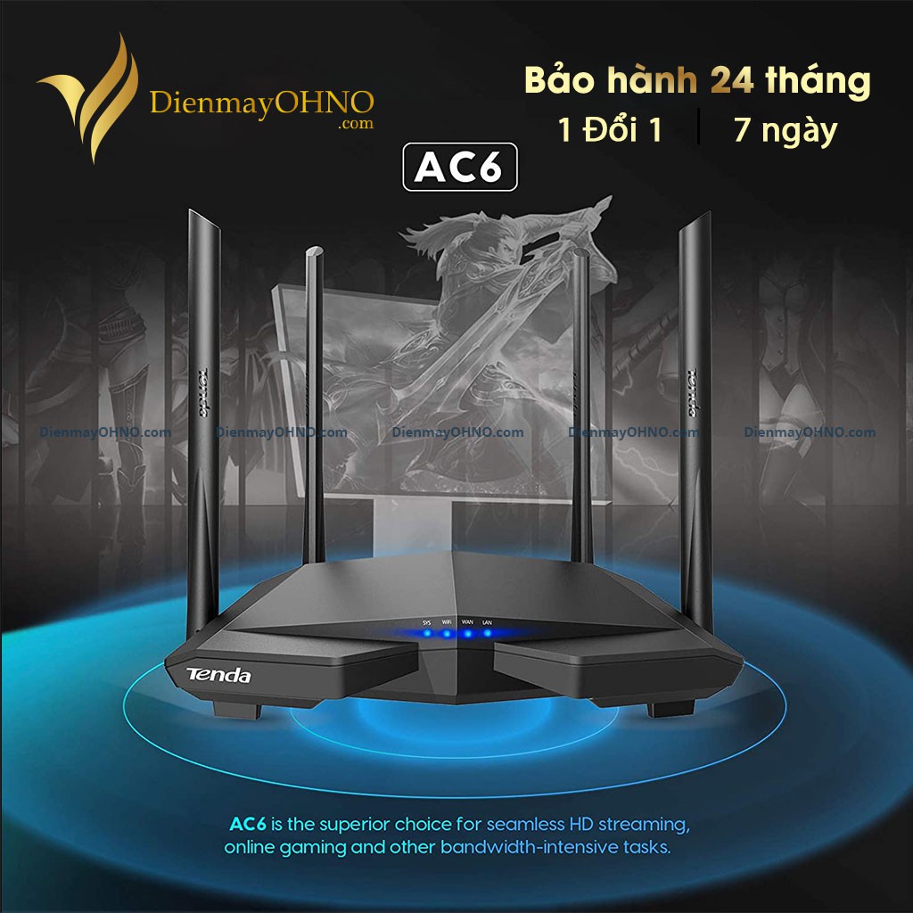 Bộ Cục Phát WIFI TENDA AC6 4 Râu Xuyên Tường Router WIFI 5ghz Tenda Chính Hãng Moden Model Modem Wifi 5g