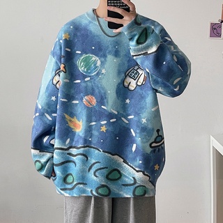 ✉Áo sweater dáng rộng in hình phi hành gia phong cách hip hop Hong Kong thời trang thu đông cho nam