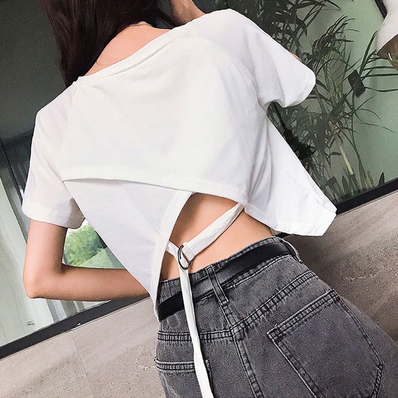 Áo Thun Nữ Tay Ngắn Dáng Rộng Thiết Kế Hở Lưng Độc Đáo Phong Cách Hàn Quốc Thời Trang Cho Áo phông Nữ NZ-TX-220
