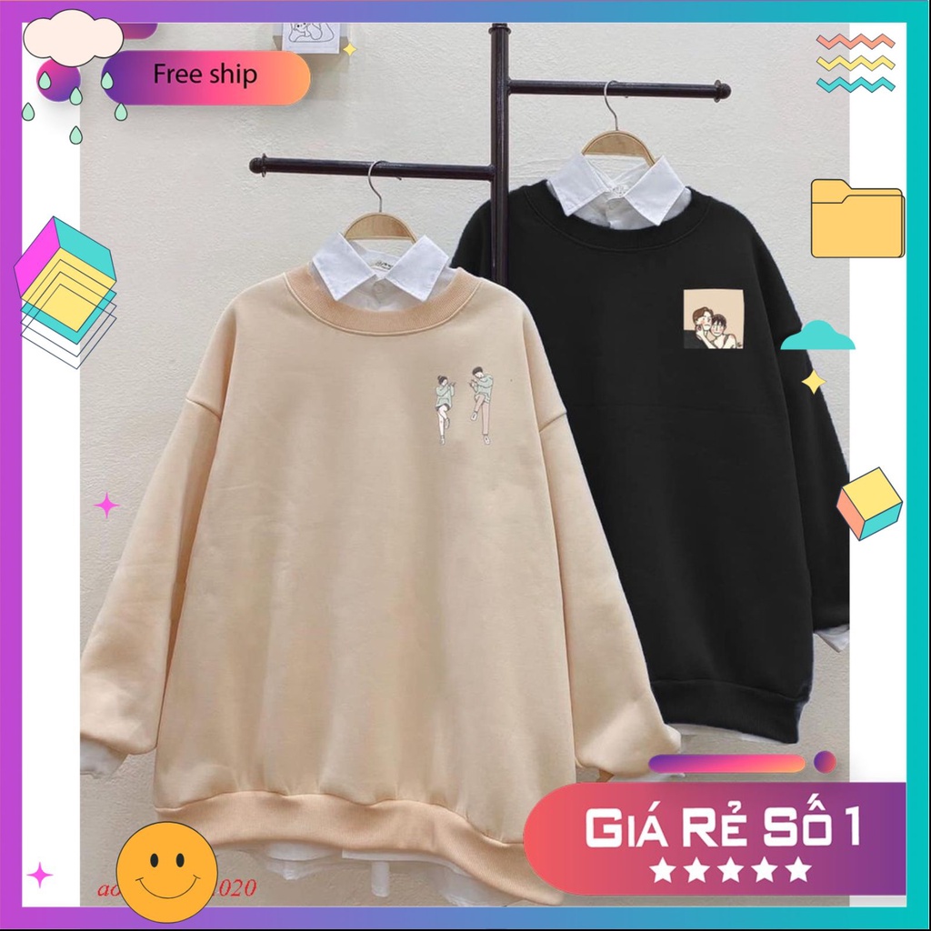 Áo sweater nỉ đôi bạn nam nữ from rộng