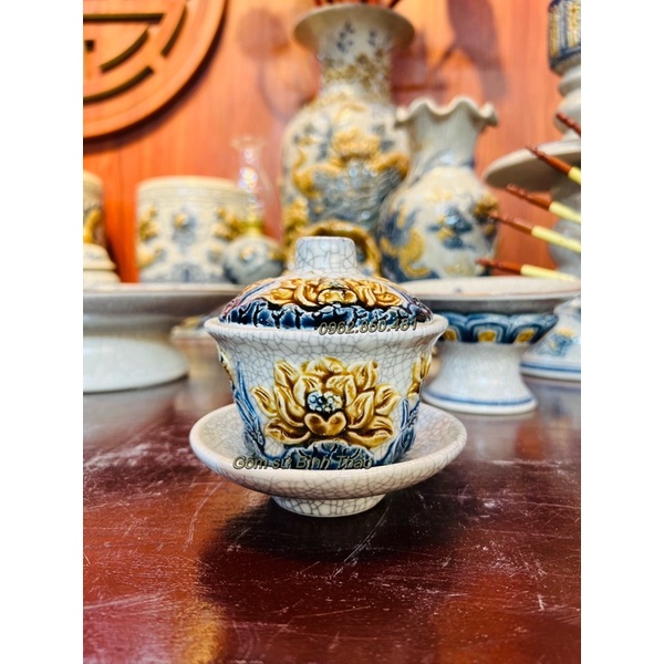 Bát sâm hoa sen men rạn Bát Tràng