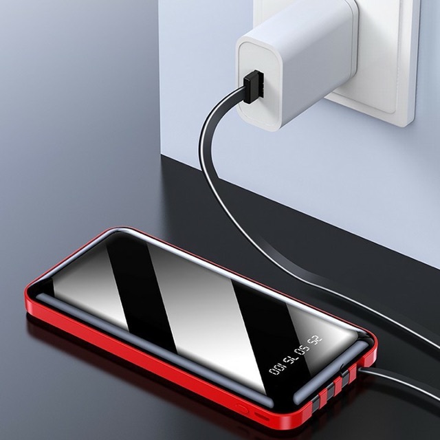 SẠC DỰ PHÒNG 10.000MAH TÍCH HỢP 4 DÂY SẠC,2 CỔNG USB,MẪU MỚI 2020