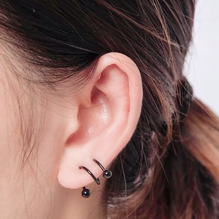 Double Twist Steel Bar Ball Earring khuyên tai titan xoắn đôi không gỉ không đen không dị ứng cho nam nữ