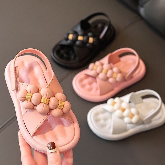 Giày quai dán hình hoa cúc thiết kế đan chéo cho bé gái siêu mềm