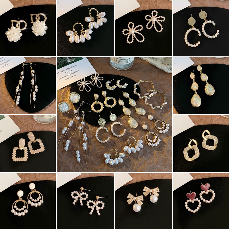 Khuyên tai dáng dài đính ngọc trai nhân tạo phong cách vintage thời thượng