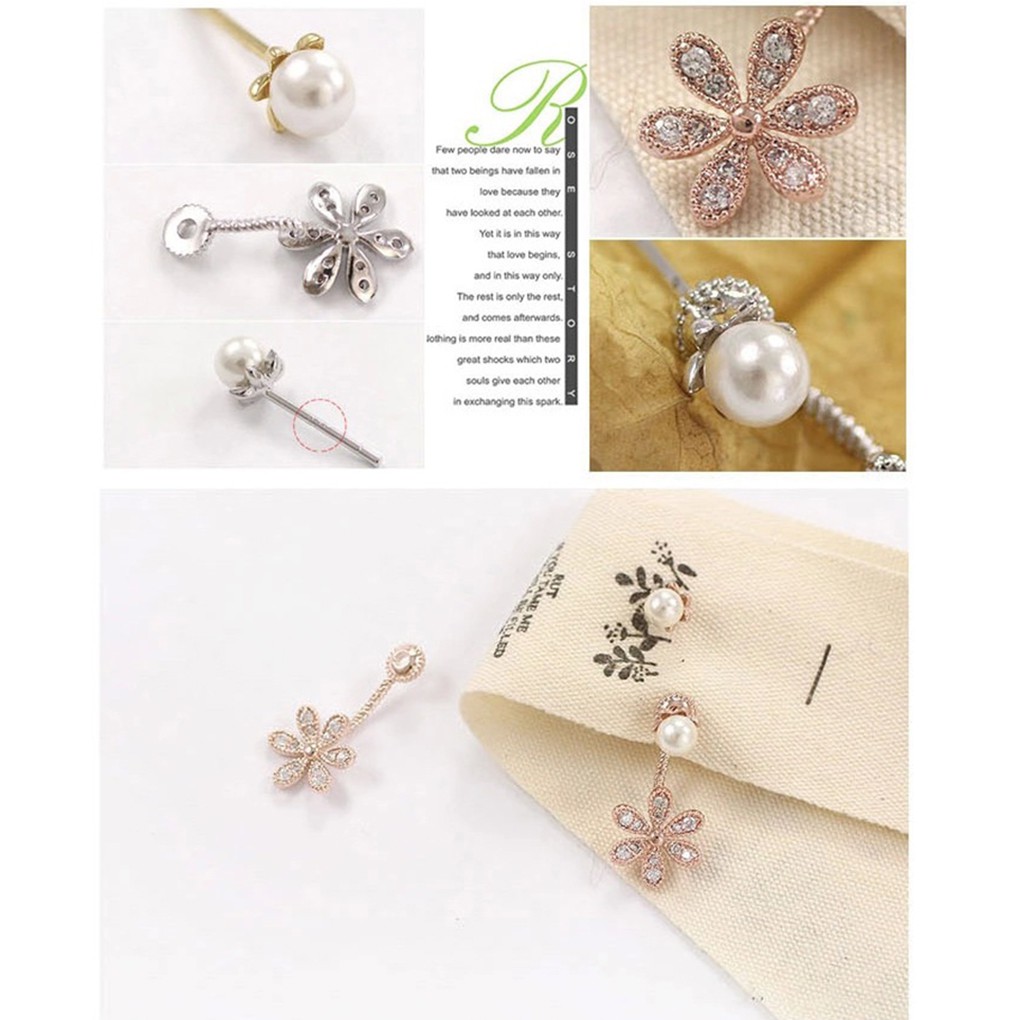 Hoa Tai Dáng Dài Hình Hoa Đính Đá Phối Ngọc Trai Thanh Lịch