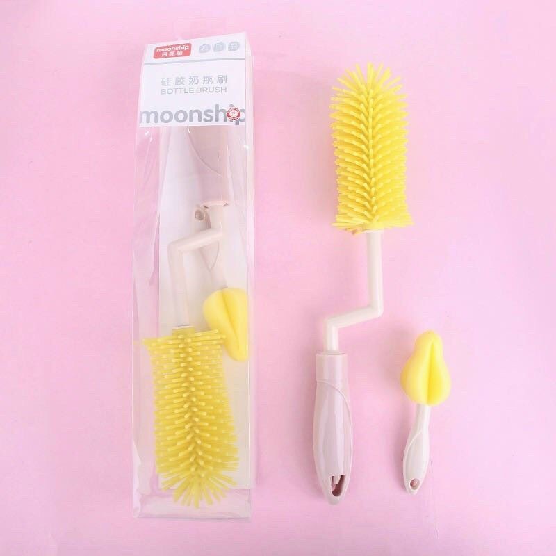 Bộ Cọ Rửa Bình sữa Moonship - Bottle brush cao cấp Tay cầm xoay, cọ núm ti