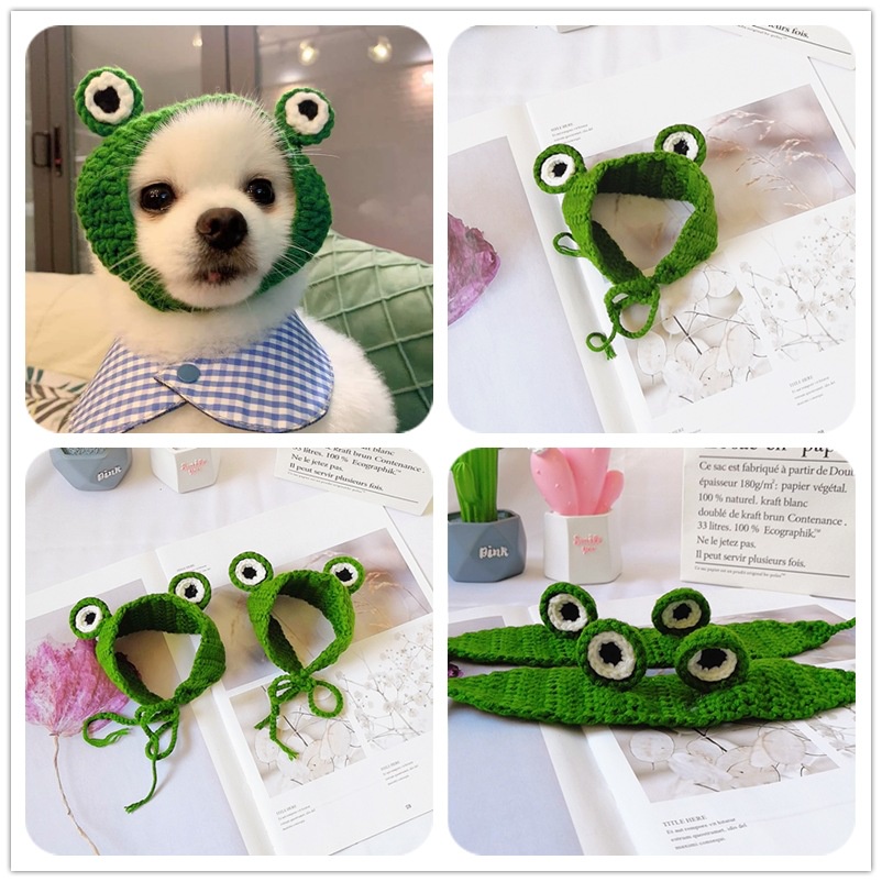 Nón len cho chó mèo đan móc hóa trang, mũ dễ thương đội cosplay thú cưng Con Mèo Xiêm