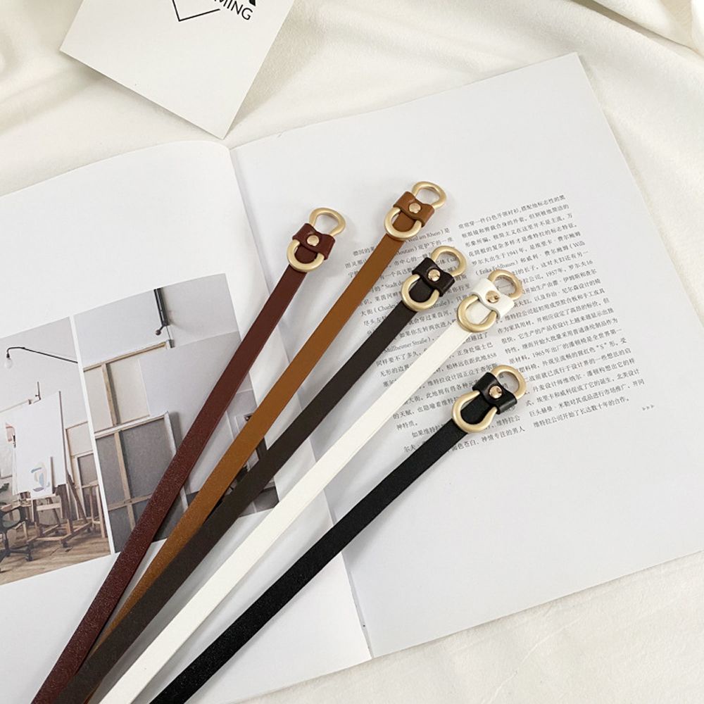 Dây thắt lưng da bản nhỏ khóa kim loại màu trơn thời trang Vintage đơn giản cho nữ