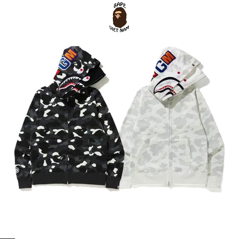 Jacket Bape Shark Camo City fullzip bản 2 mũ SS2021 hàng Siêu cấp 11 phát quang trong tối , Áo khoác Bape Hoodie Jacket.