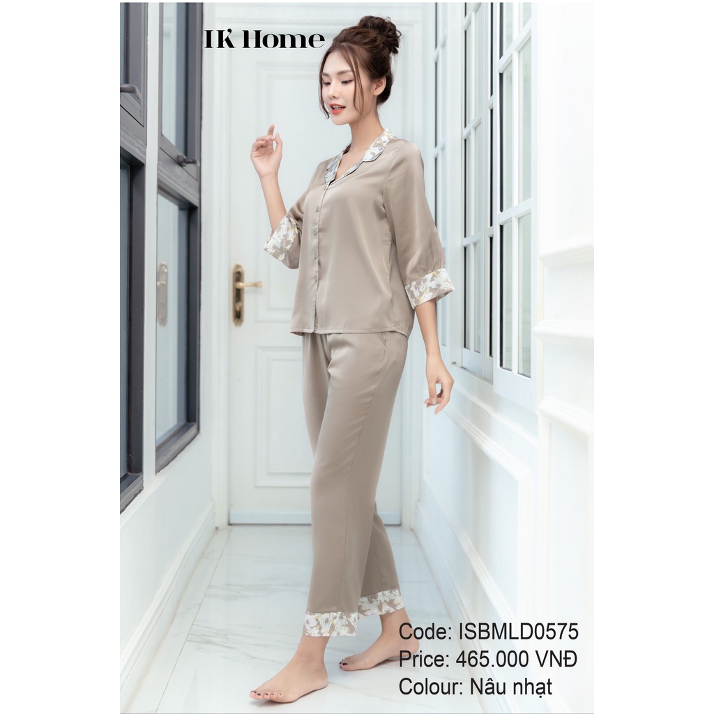Bộ mặc nhà áo tay lỡ quần dài lụa IK 0575 Giá 465.000đ
