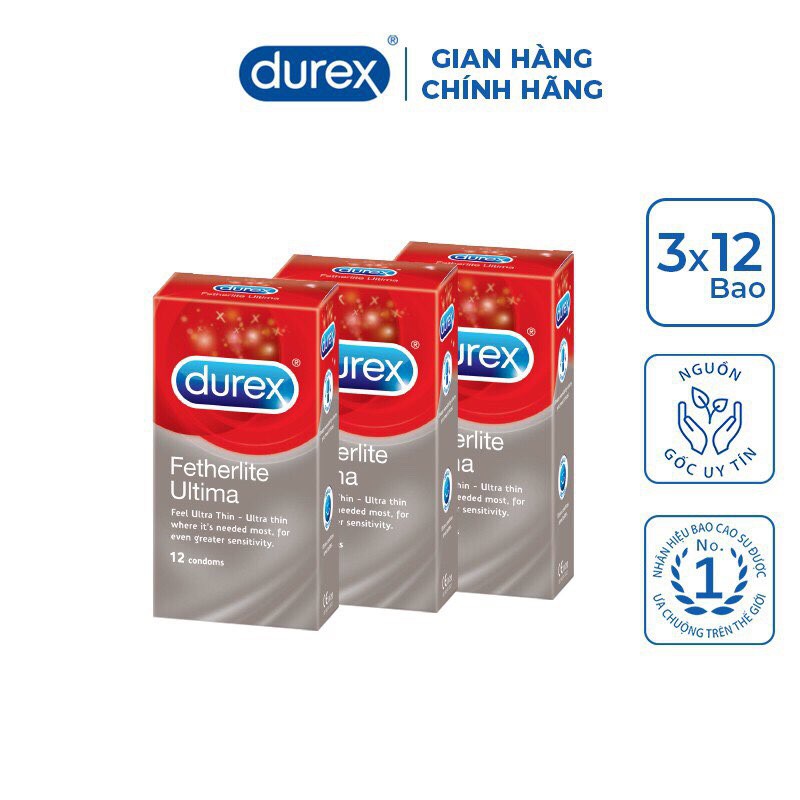 [Hộp 12 bao] COMBO 2 hộp Durex Siêu mỏng Fetherlite Ultima tặng 1 Gel bôi trơn KY