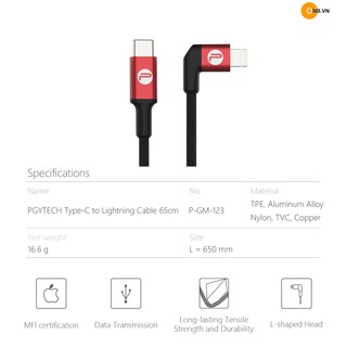 PGYTECH cáp nối Type C - Type C dài 65 cm