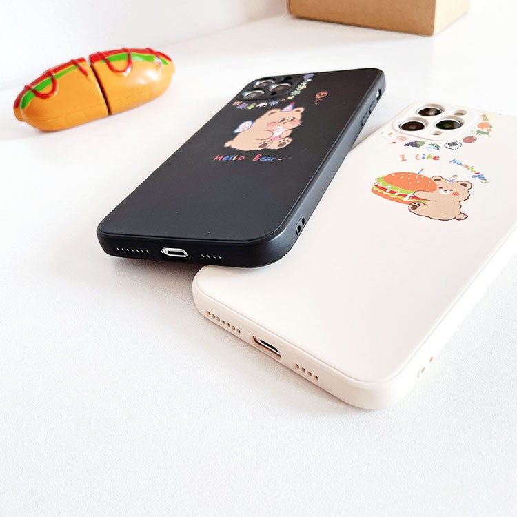 Ốp lưng iphone Gấu burger cạnh vuông in hình viền 6/6plus/6s/6splus/7/7plus/8/8plus/x/xs/11/12/pro/max/plus/promax