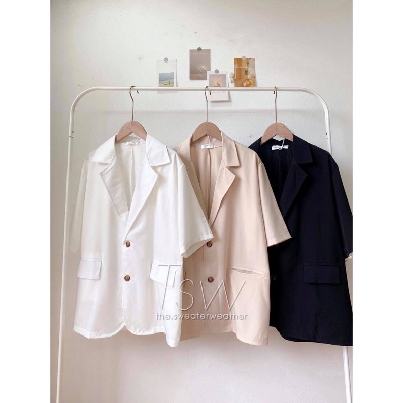 Áo khoác blazer tay lỡ chất voan, áo vest cộc tay, tay lửng (Ảnh thật)