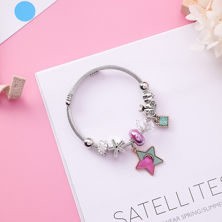 XiaoboACC Vòng Tay Mặt Hình Ngôi Sao Bằng Thép Không Gỉ Có Thể Điều Chỉnh Kích Thước DIY