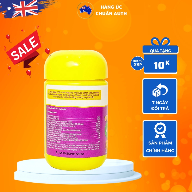 Kẹo dẻo Vitamin cho bé Nature's Way Kids Smart Vita Gummies Multi Vitamin & Vegies 60 Viên