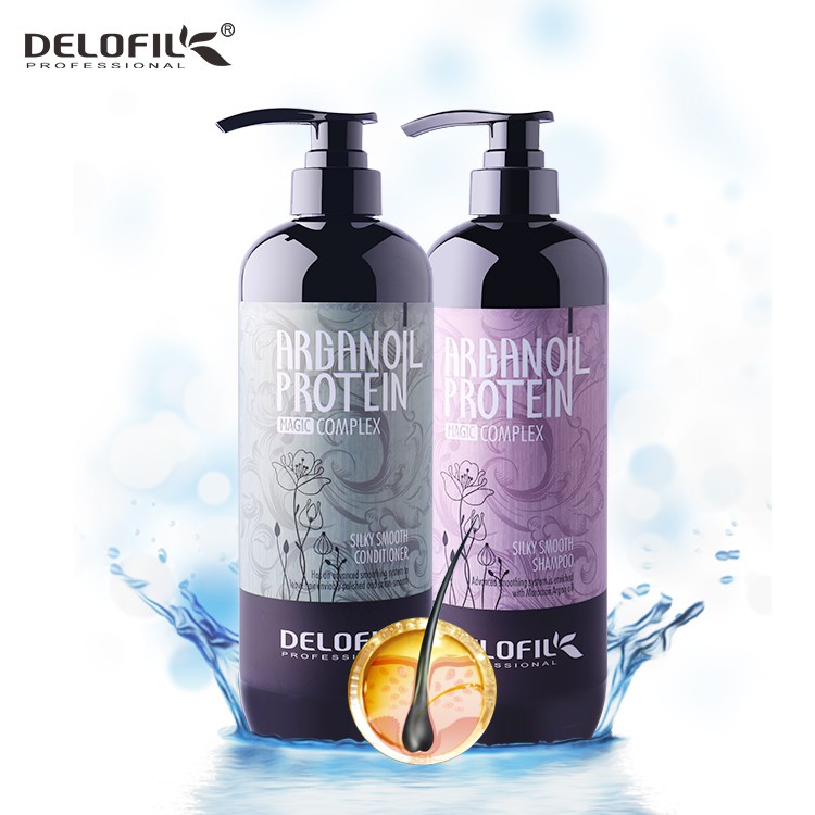 Dầu gội delofill collagen, dầu gội đầu siêu mềm mượt chống gàu Delofil Arganoil Protein 500ml-800mlx2 AZ008