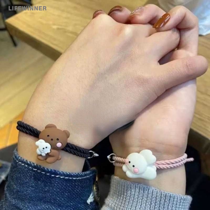 Vòng tay bện dây mặt hình gấu/ thỏ thiết kế dễ thương cho nữ