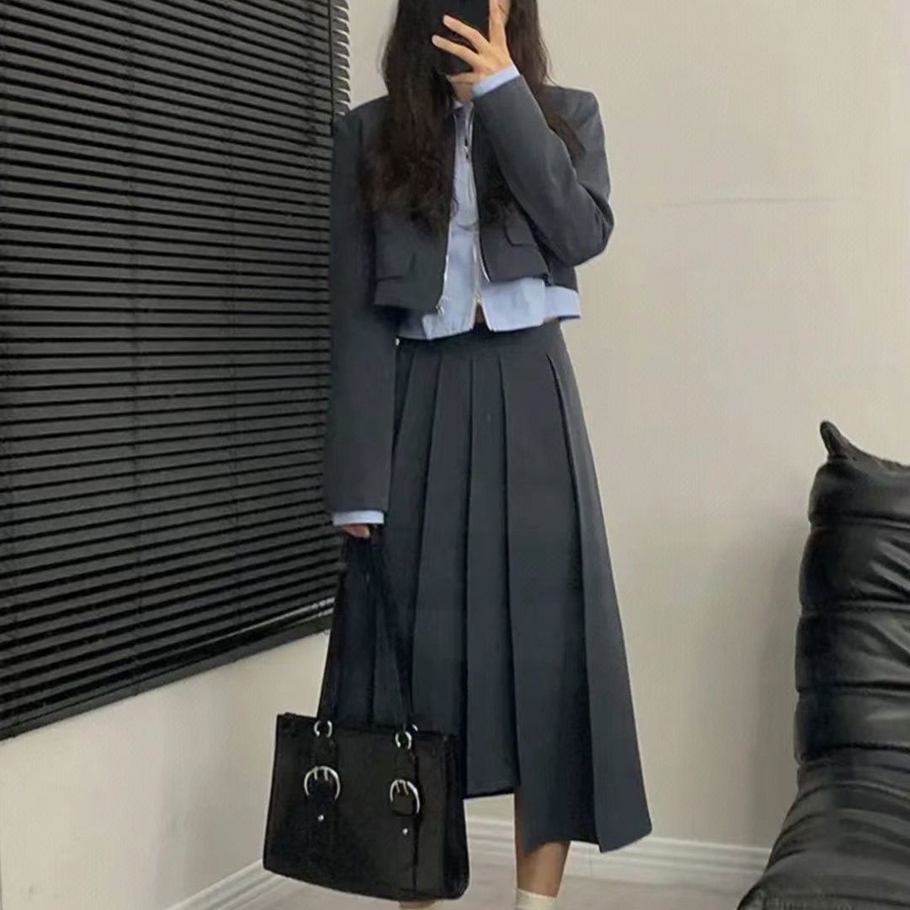 Set Áo Sơ Mi Cổ Bẻ Phối Chân Váy Thời Trang Phong Cách Phương Tây Thanh Lịch Cho Nữ