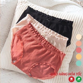 Quần lót nữ tăm gân Cotton phối ren nơ, chất liệu co dãn, thấm hút mồ hôi - Xuu Design - QC06