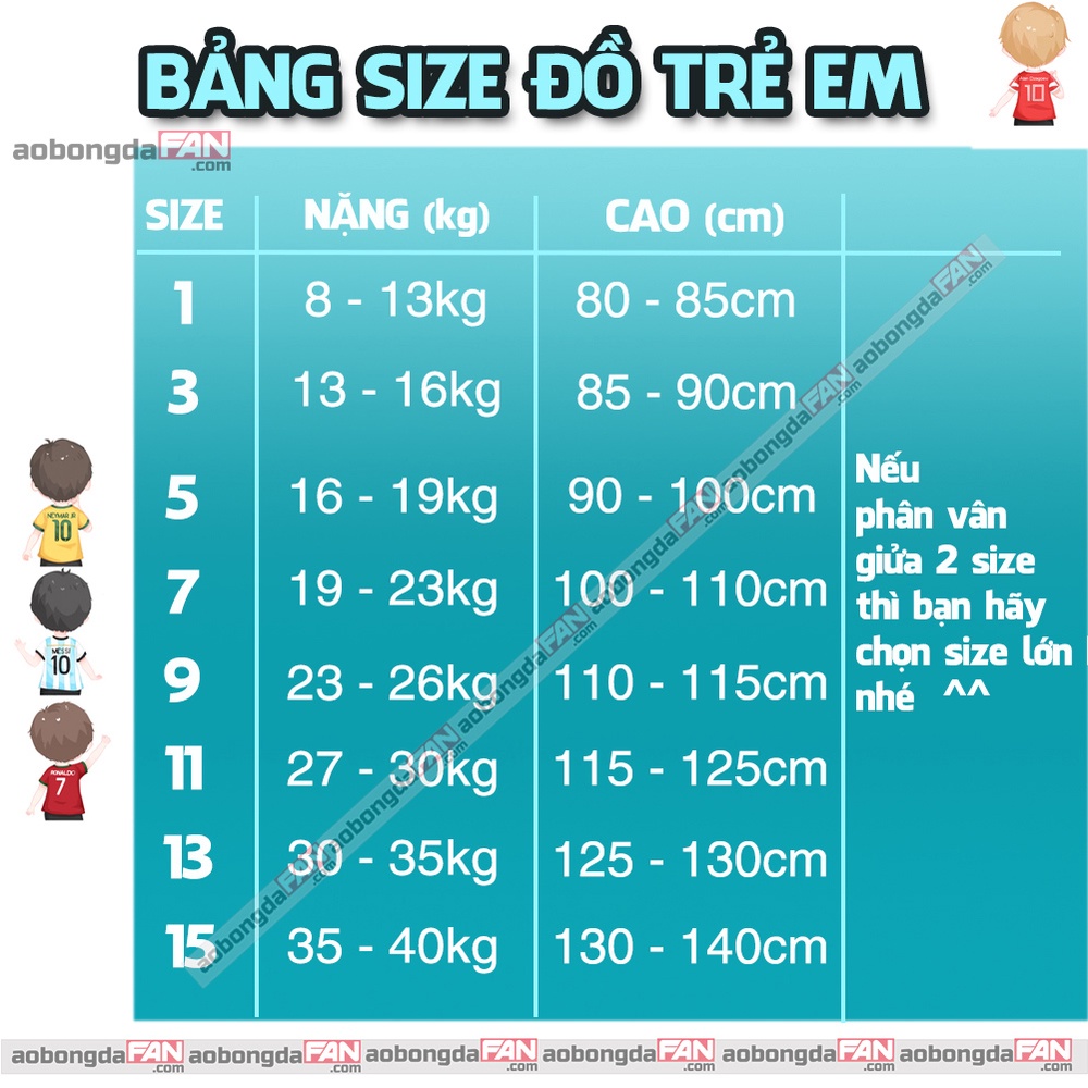 ÁO BÓNG ĐÁ TRẺ EM MỚI NHẤT 2022 - Áo Đá Banh Trẻ Em (Từ 10-40kg) - Có In Tên Số