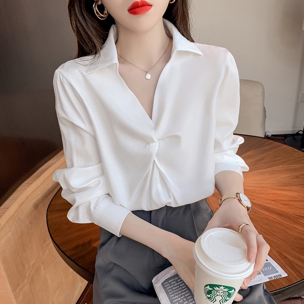 [ẢNH THẬT-NHIỀU MẪU] Áo sơ mi nữ ⚡𝗙𝗿𝗲𝗲 𝘀𝗵𝗶𝗽⚡ nhúm ngực  trắng lụa hàn mát mịn phong cách Hàn Quốc