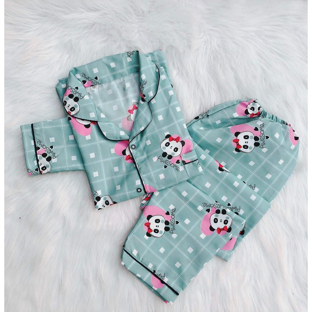 Bộ ngủ pijama lụa kate thái áo dài quần dài bộ mặc nhà Hanz.vn mềm mại dễ thương H 1 Xanh Ngọc Gấu