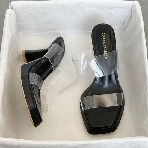 Dép Cao Gót Quai Ngang Trong Suốt Đế Dày Thời Trang Mùa Hè 2022 Cho Nữ