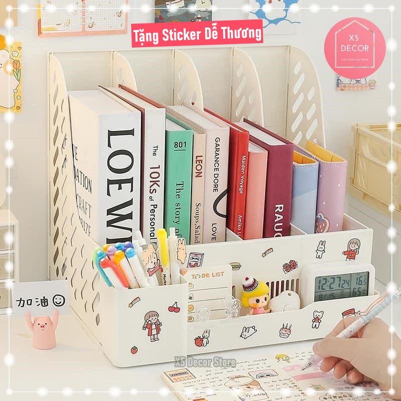 [ TẶNG STICKER DỄ THƯƠNG ] Kệ Sách Để Bàn Đa Năng Nhiều Ngăn, Giá Kệ Đựng Sách Hộp Đựng Bút Dễ Thương Trang Trí Sáng Tạo