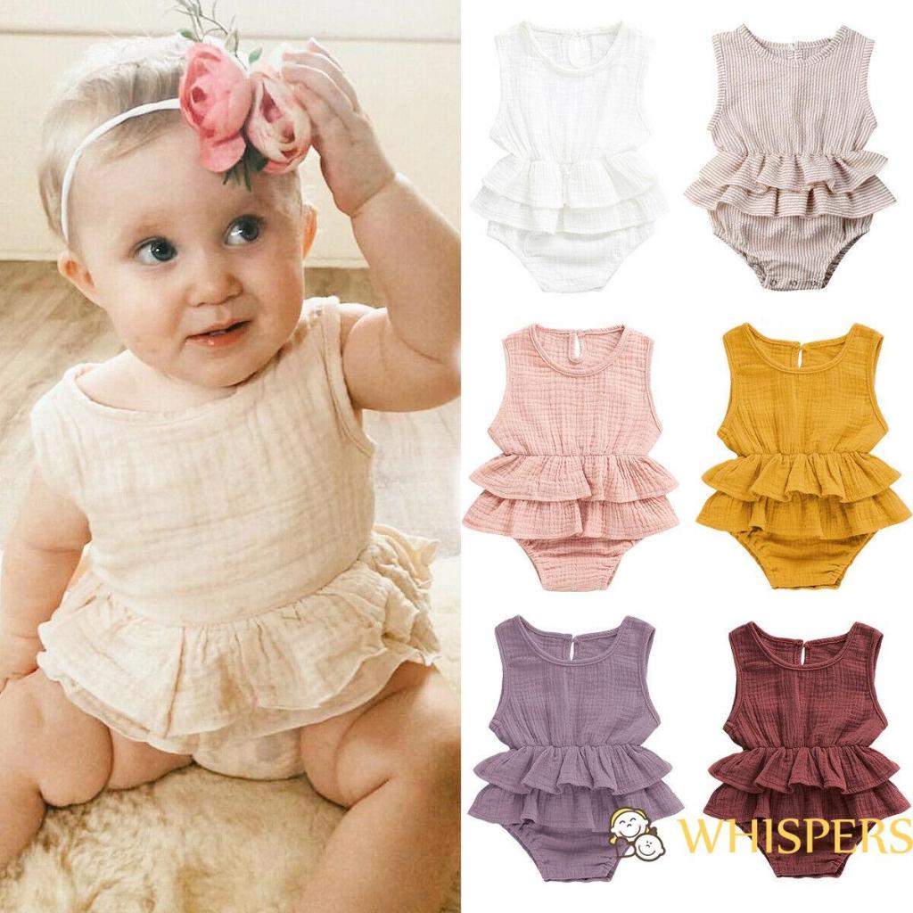 WHISPERS-Newborn Baby Girl Romper Solid Color Ruffle Tutu Dress Jumpsuit Sunsuit Outfit